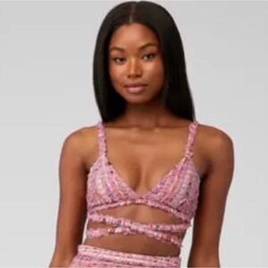 For Love and Lemons Dionne Bra Top 2X Pink Tweed Sequin Bralette